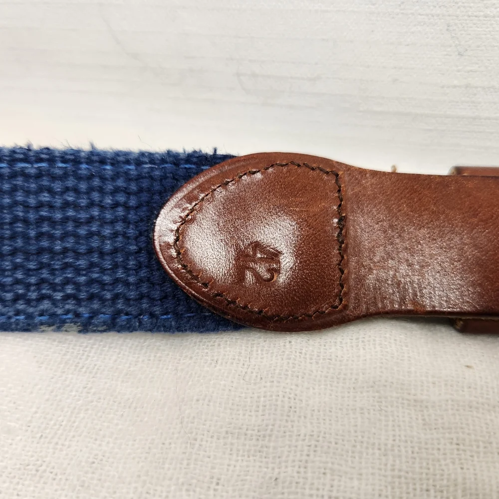 Leather Man LTD Lighthouse Belt 42 Navy Woven Leather Solid Brass Buckle USA